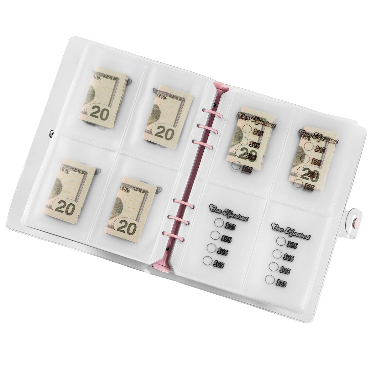 Money holder with multiple compartments for currency notes on a white background
