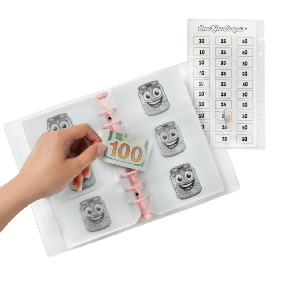 Hand holding a dollar bill over a sheet with smiley face can designs and a chart on a white background.